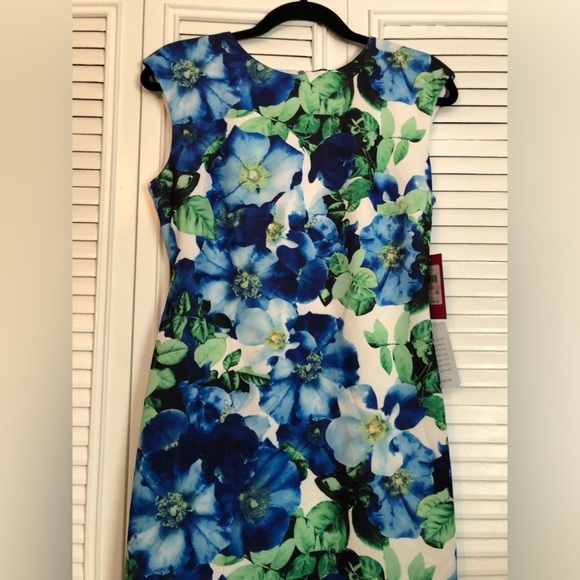 VINCE CAMUTO Sleeveless sheath dress floral blue green spring Easter party Sz 10 - Picture 2 of 15